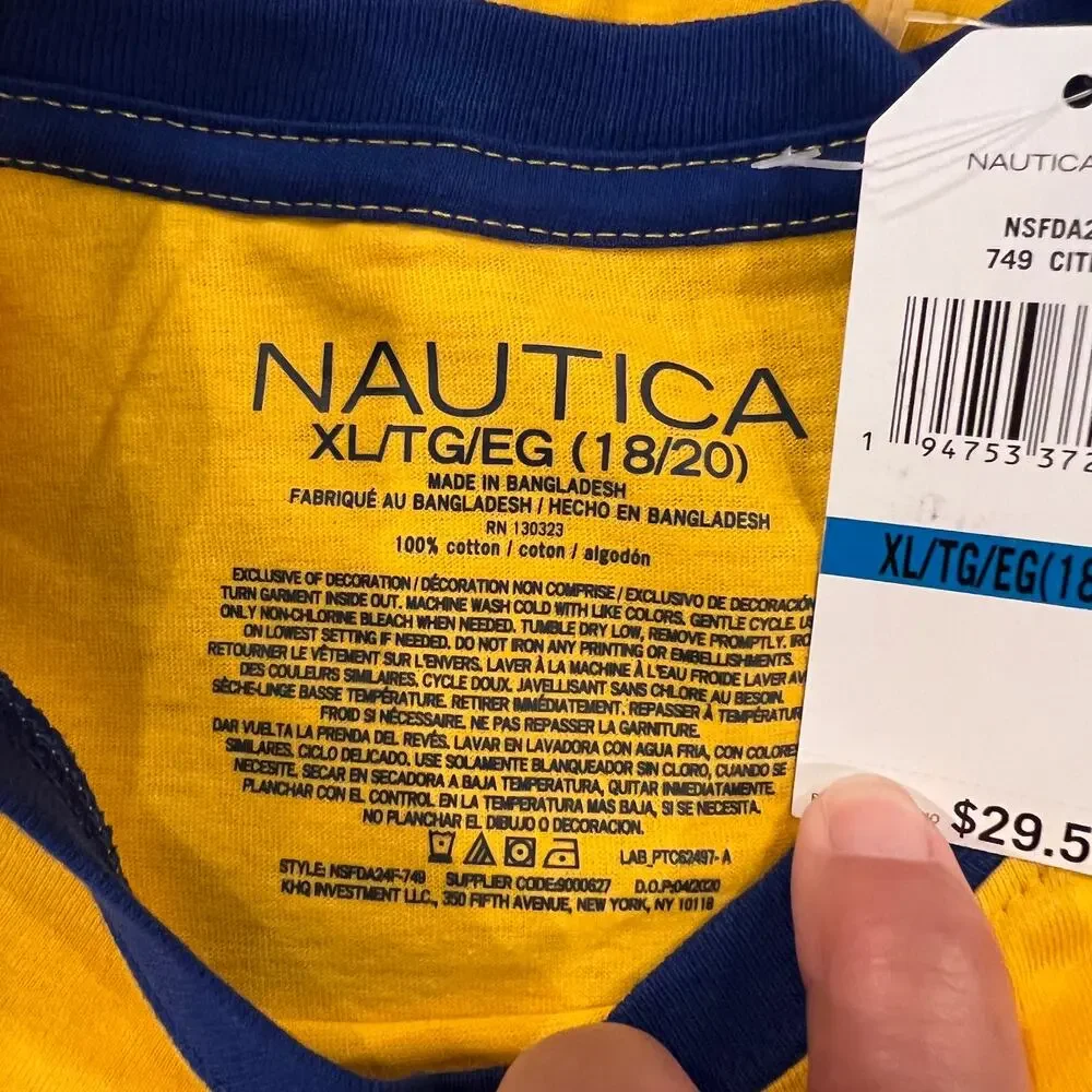 NWT Nautica Boys' Blue and Gold W/ Logo Baseball Tee